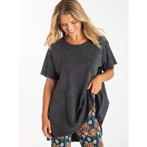 Natural Life Womens Oversized Mineral Wash T-Shirt Rolled Hem Charcoal Cotton LG